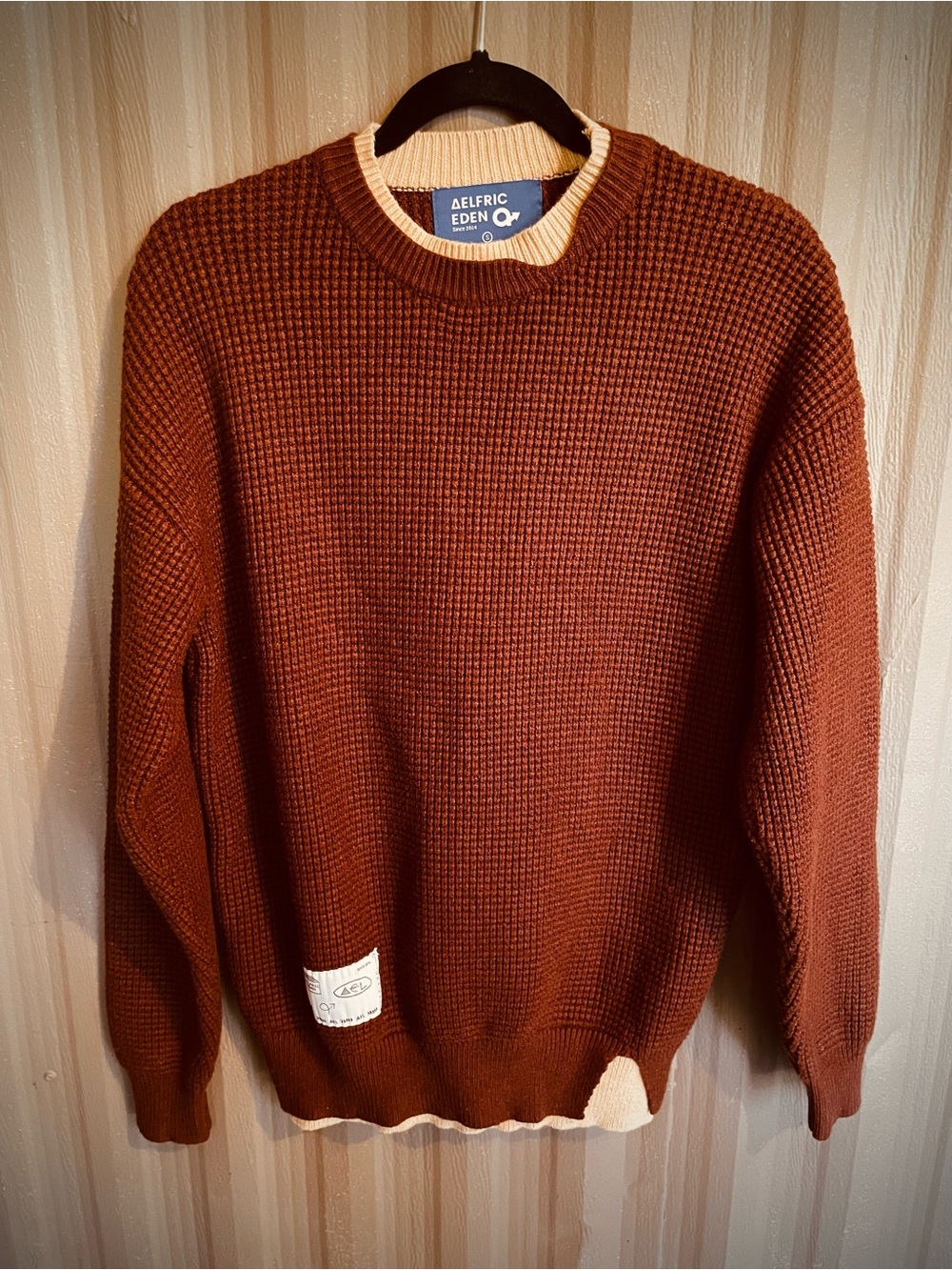 Aelfric Eden Unisex Retro Chunky Waffle Knit Sweater Layered Brown Fisherman S
